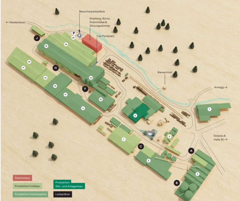 Die Grundfläche des Areals mit dem Bachlauf und dem weiteren Werksgelände. Abb. Blumer Lehmann